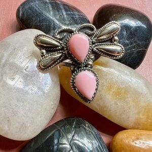 Southwestern Sterling Silver Pink Conch Shell Dragonfly Ring Size 8